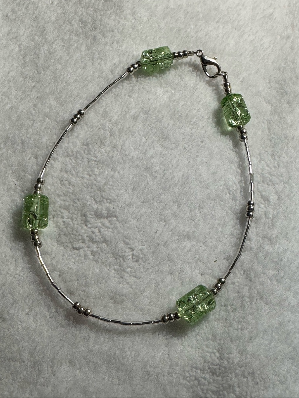 #JBx709 - Green Crackle Glass & Silver-Plated Bead Ankle Bracelet Anklet